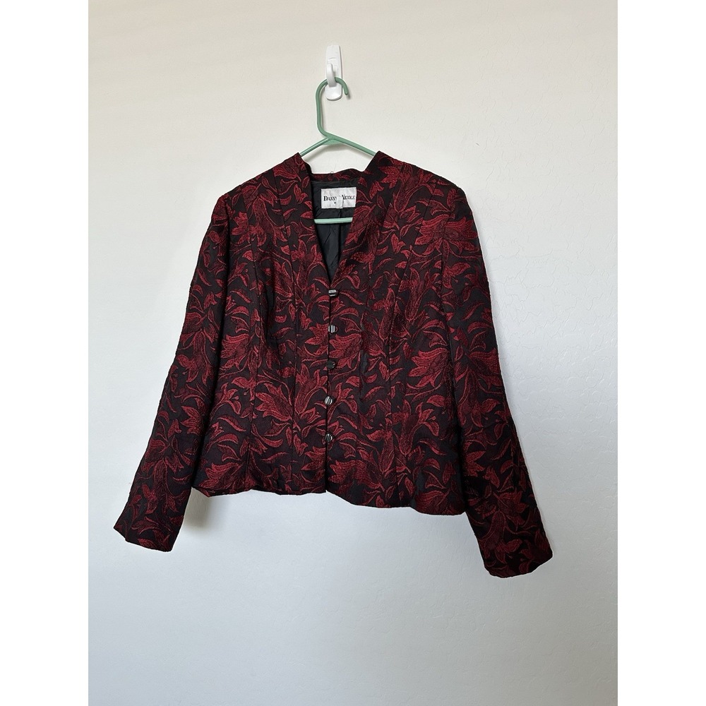 Danny & Nicole NY Women textured Tunic red/black lined, fitted long sleeves 16